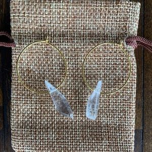 Clear Quartz Hoop Earrings Clear Quartz Earrings Genuine Clear Quartz